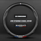 Carbon fiber genuine leather car steering wheel cover for Maserati