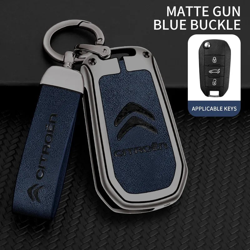 Zinc alloy genuine leather car key case for Citroen series