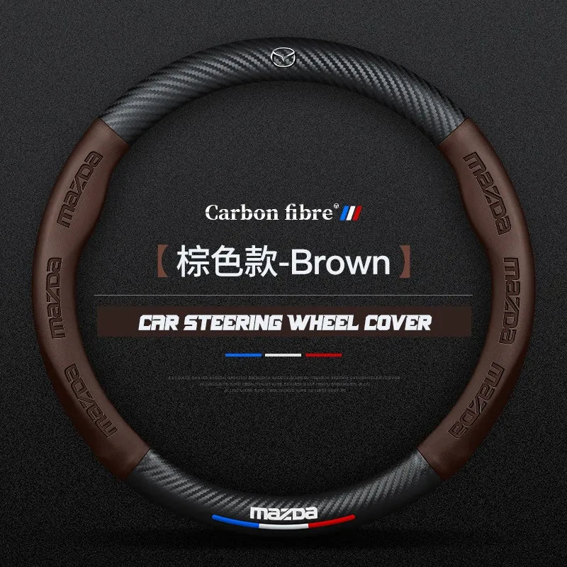 Carbon fiber genuine leather car steering wheel cover for Mazda