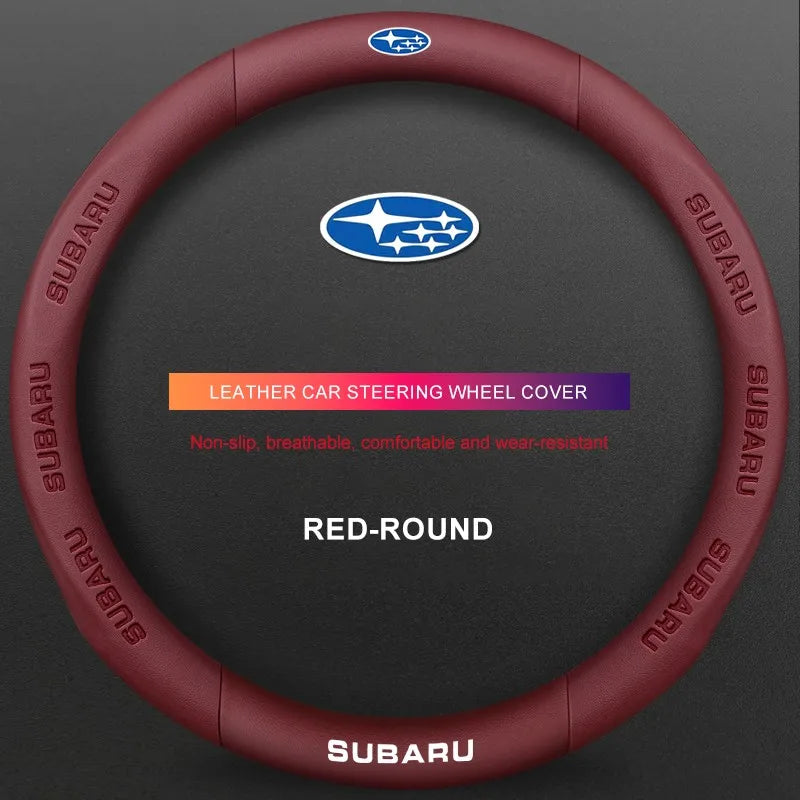 3D Embossed Genuine Leather Steering Wheel Cover For Subaru