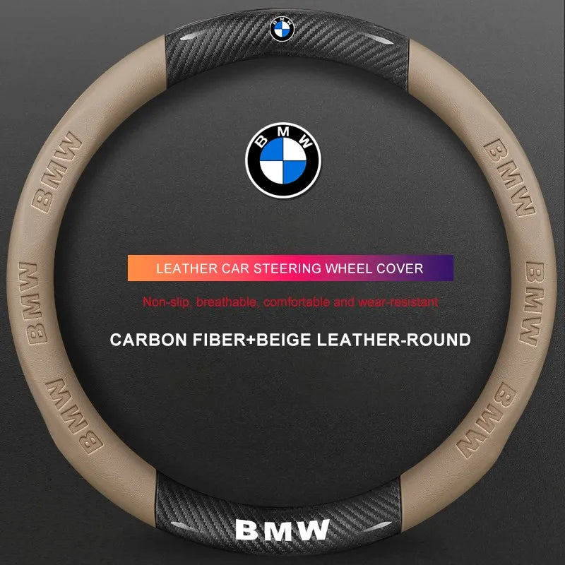 3D Embossed Genuine Leather Steering Wheel Cover For BMW
