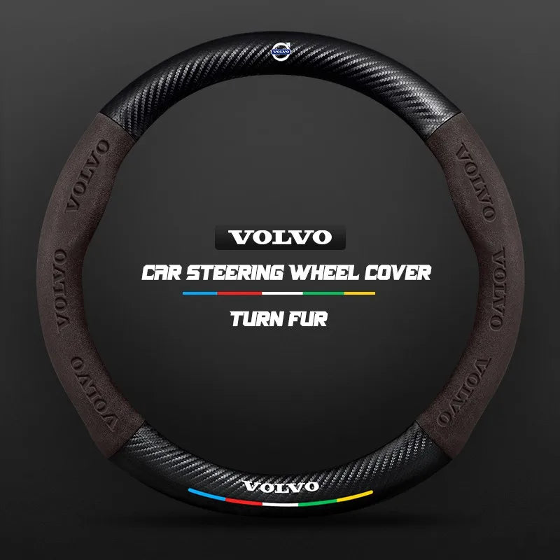 Car steering wheel cover in carbon fiber suede style suitable for Volvo