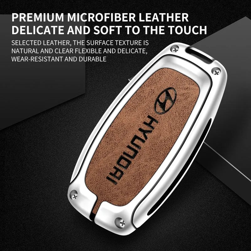 Zinc alloy genuine leather car key case for Hyundai series