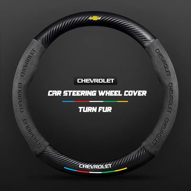 Car steering wheel cover in carbon fiber suede style suitable for Chevrolet