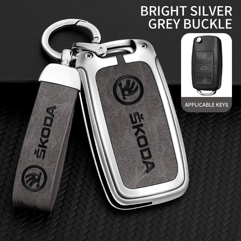 Zinc alloy genuine leather car key case for Skoda series