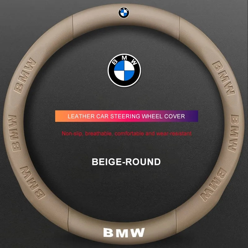 3D Embossed Genuine Leather Steering Wheel Cover For BMW