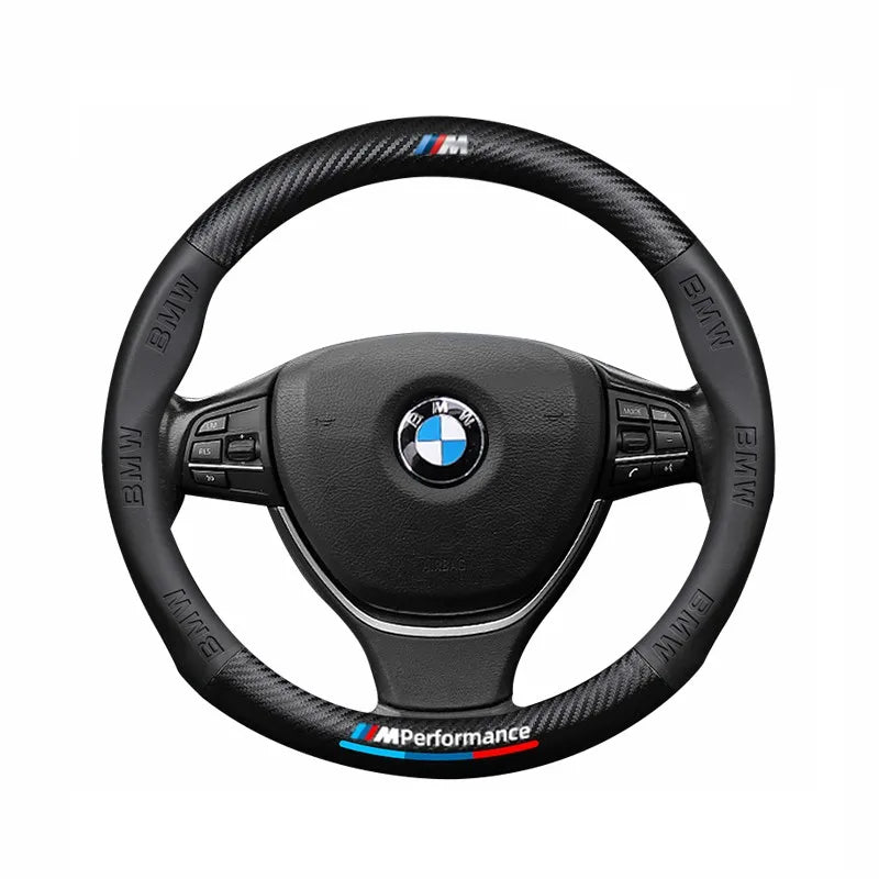 Carbon fiber genuine leather car steering wheel cover for BMW M Performance