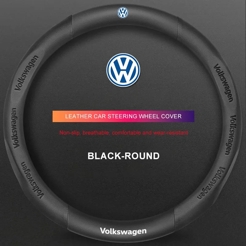 3D Embossed Genuine Leather Steering Wheel Cover For Volkswagen
