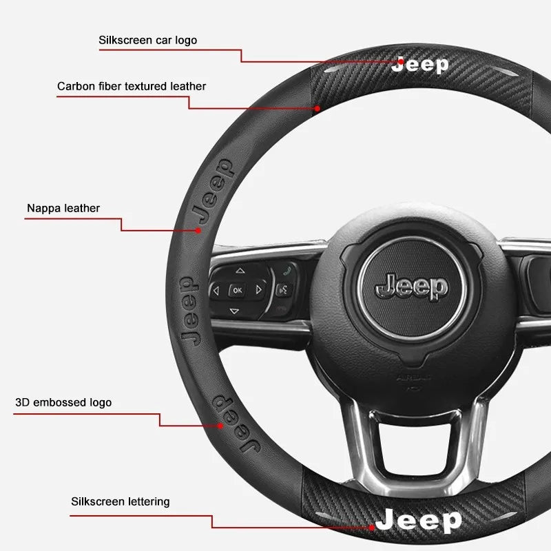 3D Embossed Genuine Leather Steering Wheel Cover For Jeep