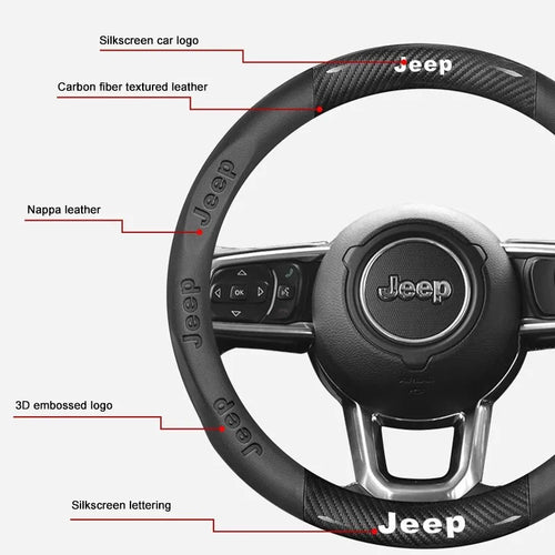 3D Embossed Genuine Leather Steering Wheel Cover For Jeep