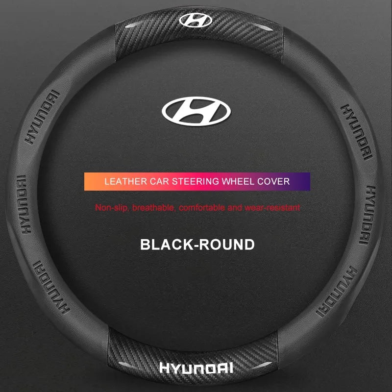 3D Embossed Genuine Leather Steering Wheel Cover For Hyundai
