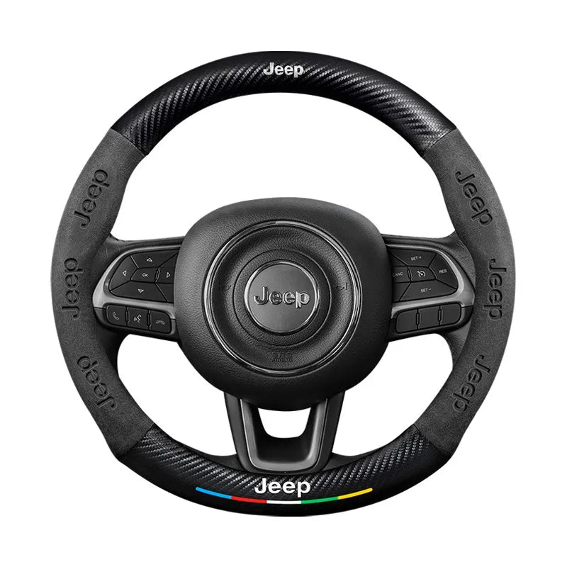 Car steering wheel cover in carbon fiber suede style suitable for Jeep