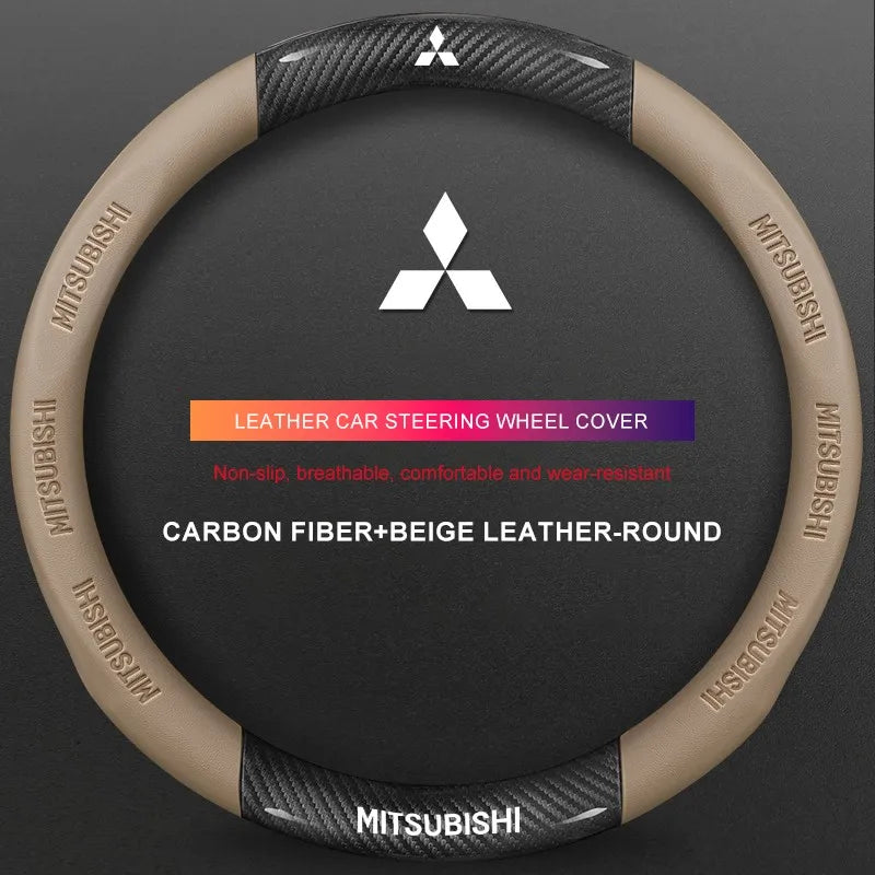 3D Embossed Genuine Leather Steering Wheel Cover For Mitsubishi
