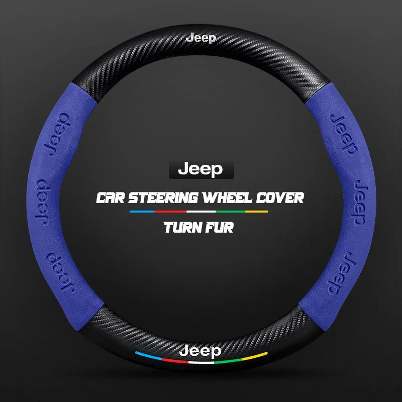 Car steering wheel cover in carbon fiber suede style suitable for Jeep