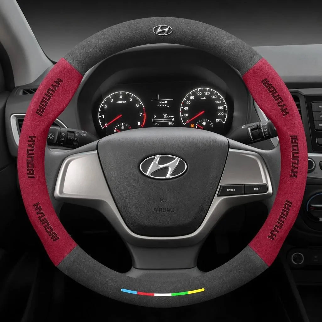 Alcantara Suede 3D Embossed Steering Wheel Cover For Hyundai