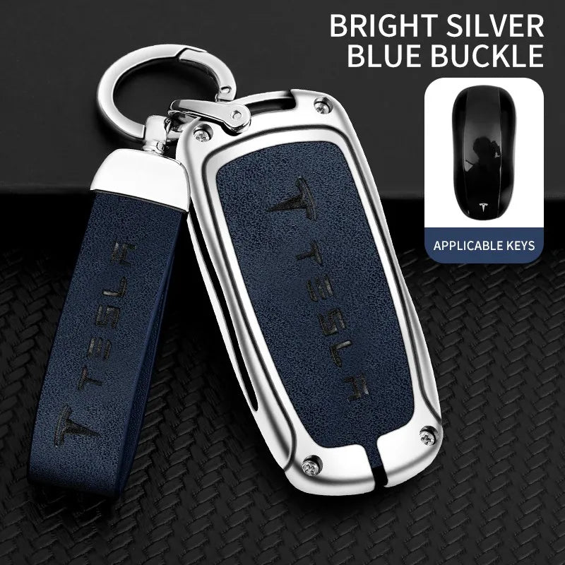 Zinc alloy genuine leather car key case for Tesla series