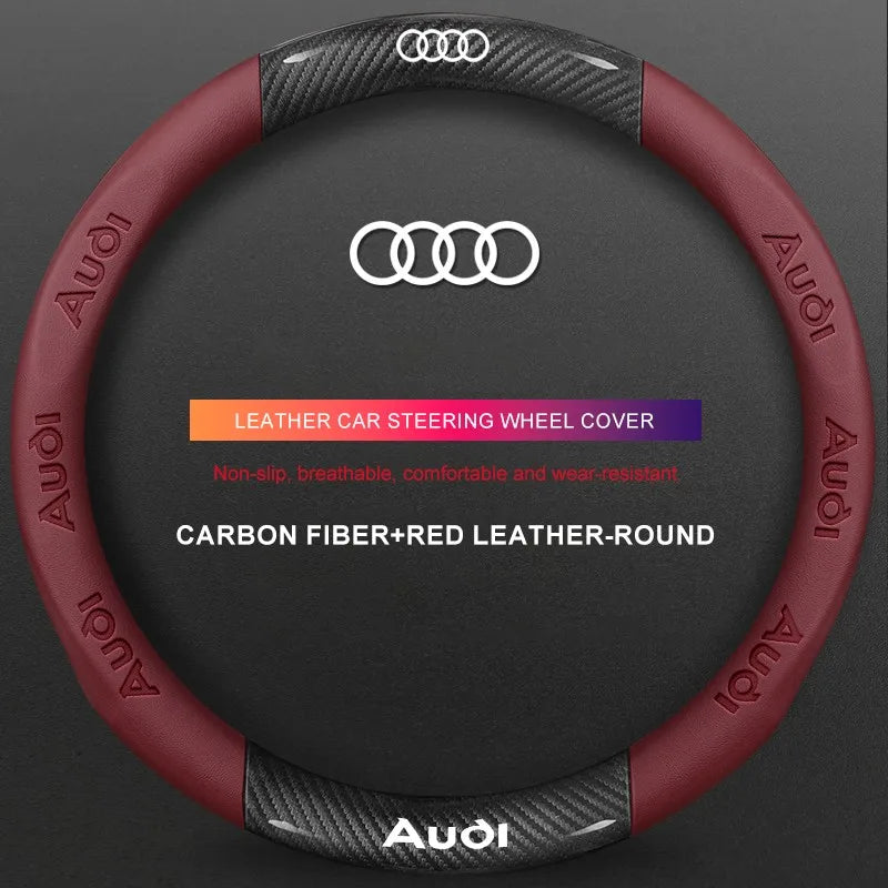 3D Embossed Genuine Leather Steering Wheel Cover For Audi