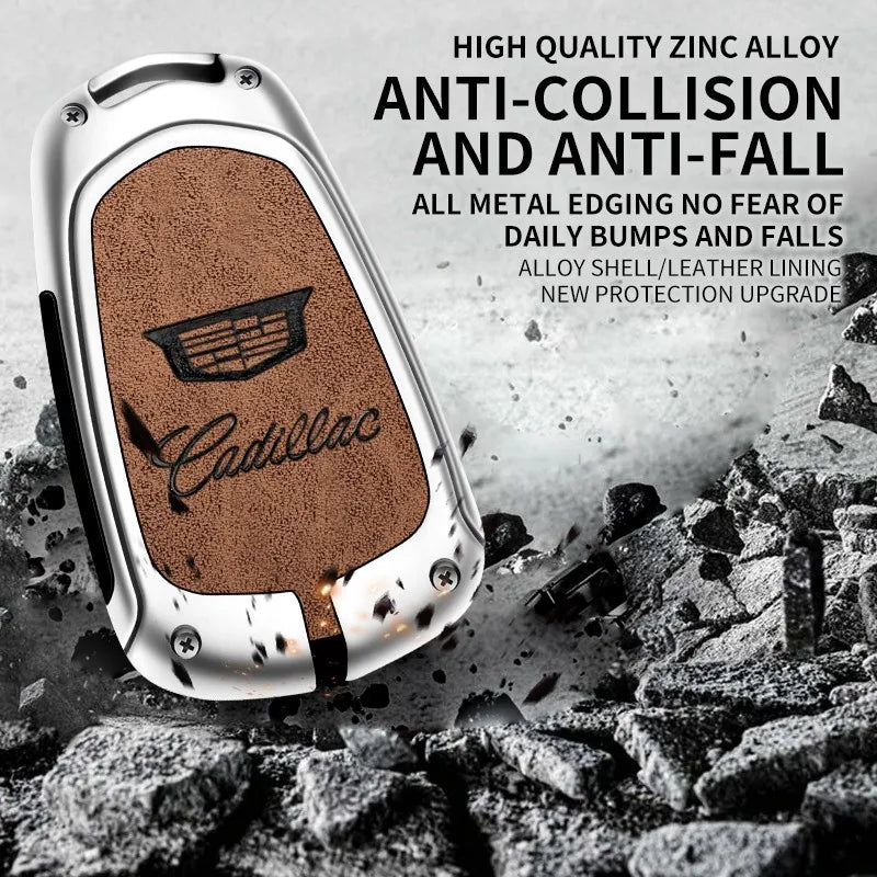 Zinc alloy genuine leather car key case for Cadillac series