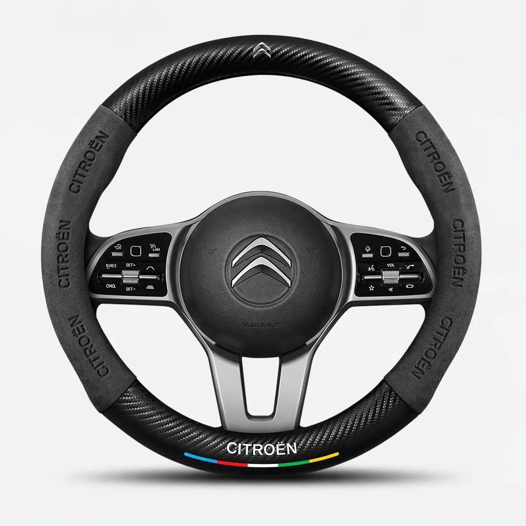 Car steering wheel cover in carbon fiber suede style suitable for Citroen