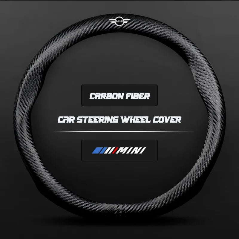 Carbon fiber genuine leather car steering wheel cover for MINI