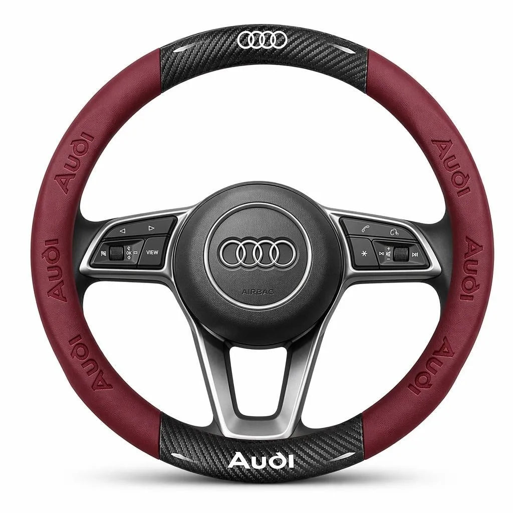 3D Embossed Genuine Leather Steering Wheel Cover For Audi