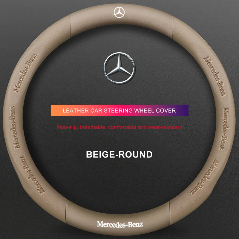 3D Embossed Genuine Leather Steering Wheel Cover for Mercedes-Benz