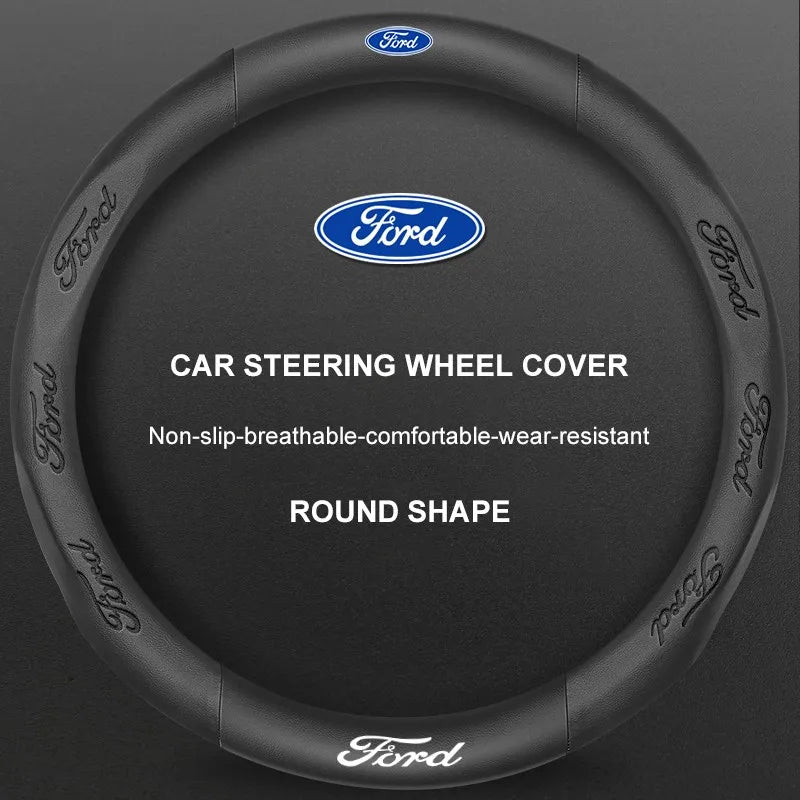 3D Embossed Genuine Leather Steering Wheel Cover For Ford