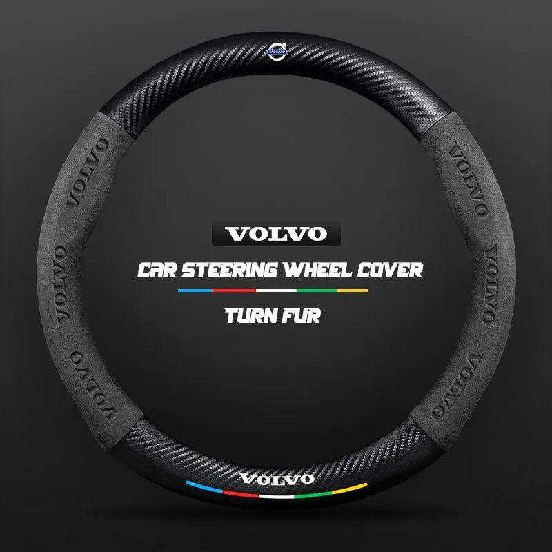 Car steering wheel cover in carbon fiber suede style suitable for Volvo