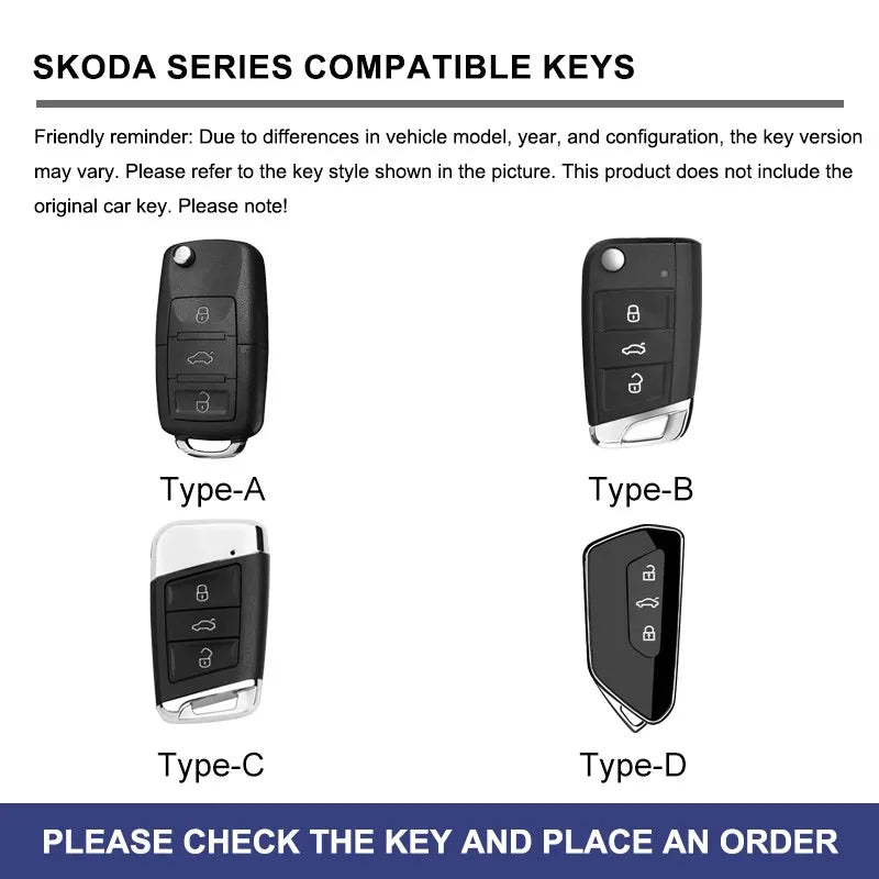 Zinc alloy genuine leather car key case for Skoda series