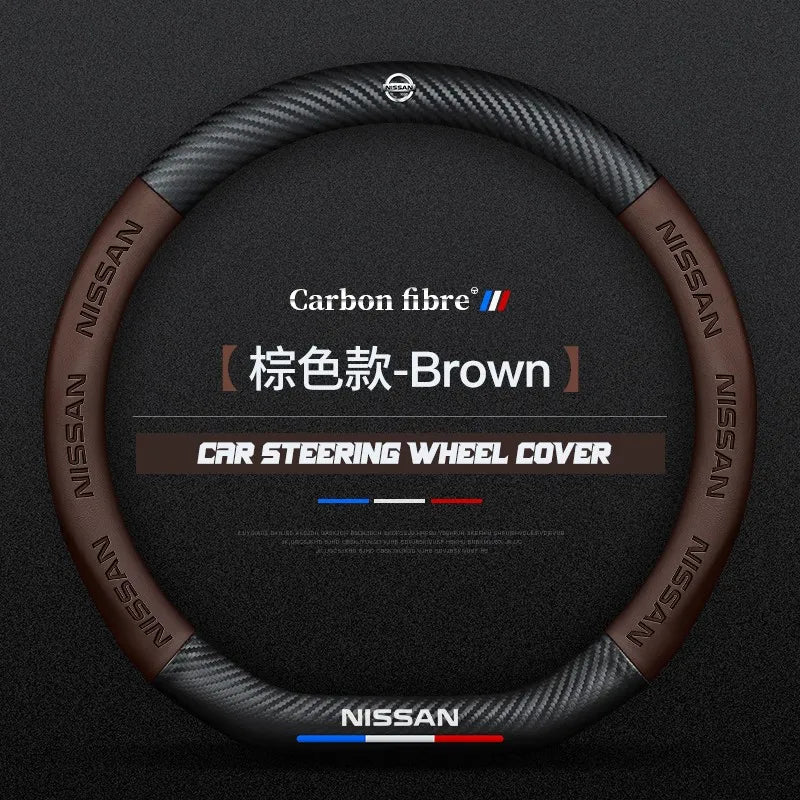 Carbon fiber genuine leather car steering wheel cover for Nissan