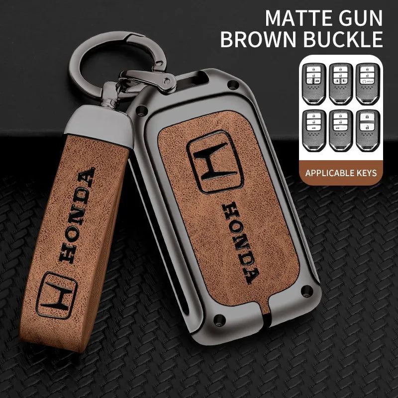 Zinc alloy genuine leather car key case for Honda series
