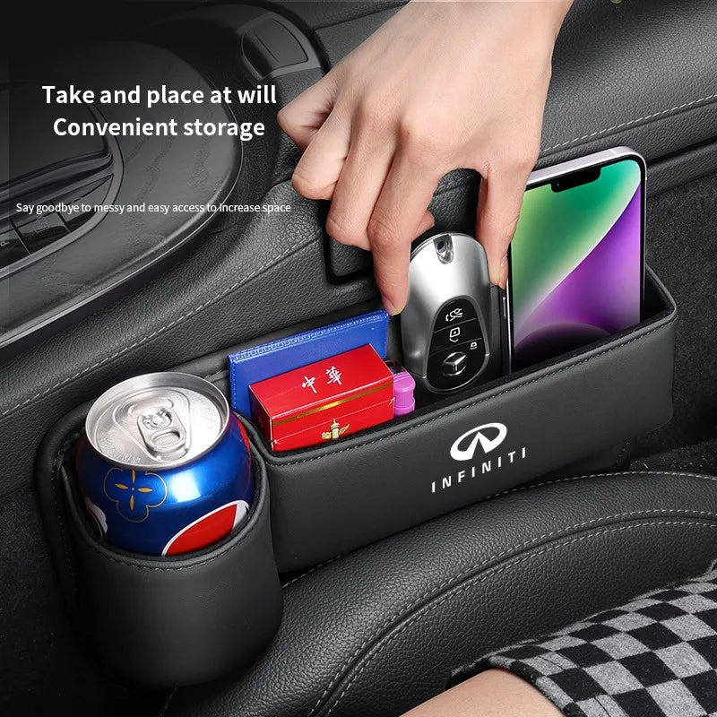 Car seat gap storage box with cup holder suitable for Infiniti