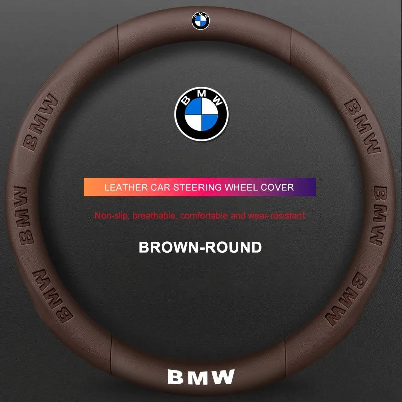 3D Embossed Genuine Leather Steering Wheel Cover For BMW
