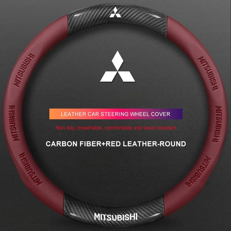 3D Embossed Genuine Leather Steering Wheel Cover For Mitsubishi