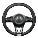 Carbon fiber genuine leather car steering wheel cover for Mazda