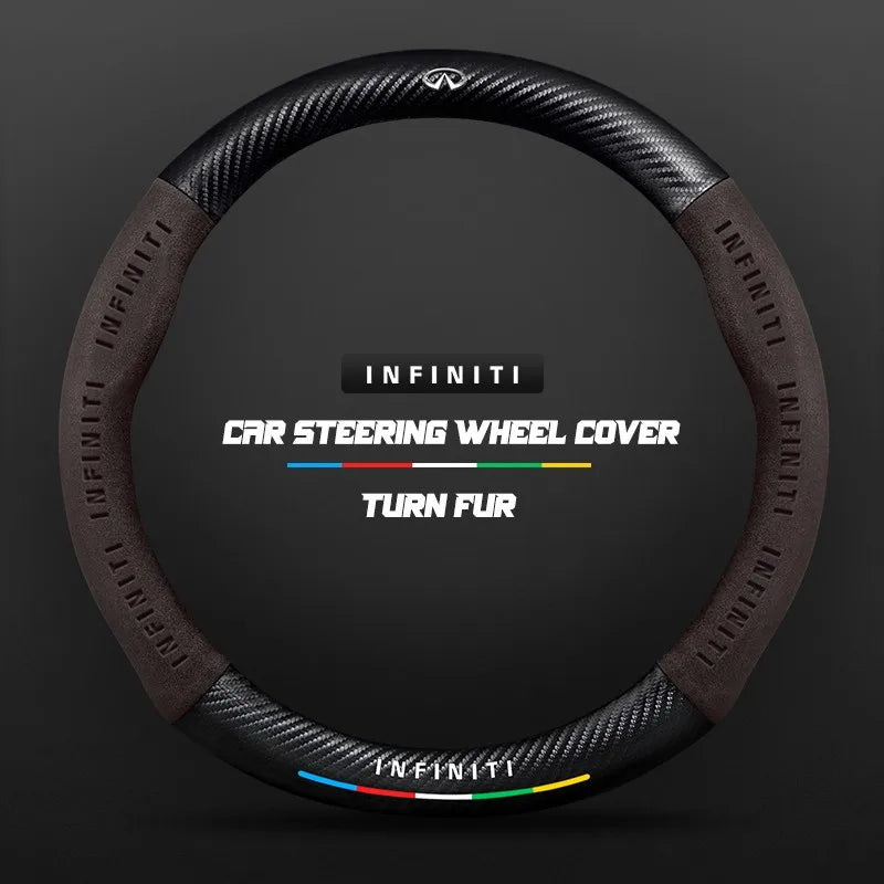 Car steering wheel cover in carbon fiber suede style suitable for Infiniti