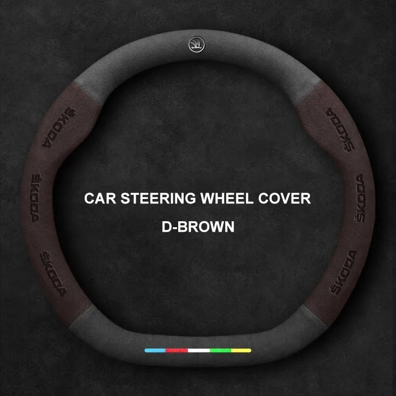 Alcantara Suede 3D Embossed Steering Wheel Cover For Skoda
