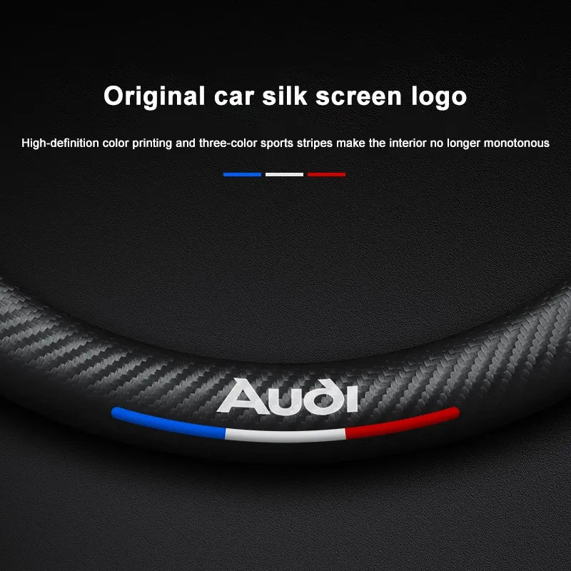 Carbon fiber genuine leather car steering wheel cover for Audi