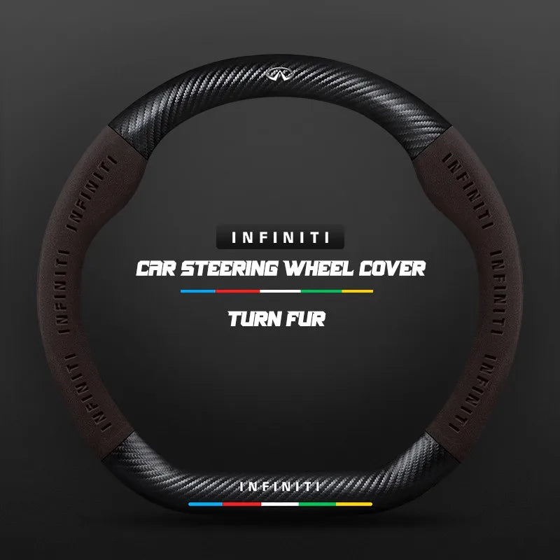 Car steering wheel cover in carbon fiber suede style suitable for Infiniti