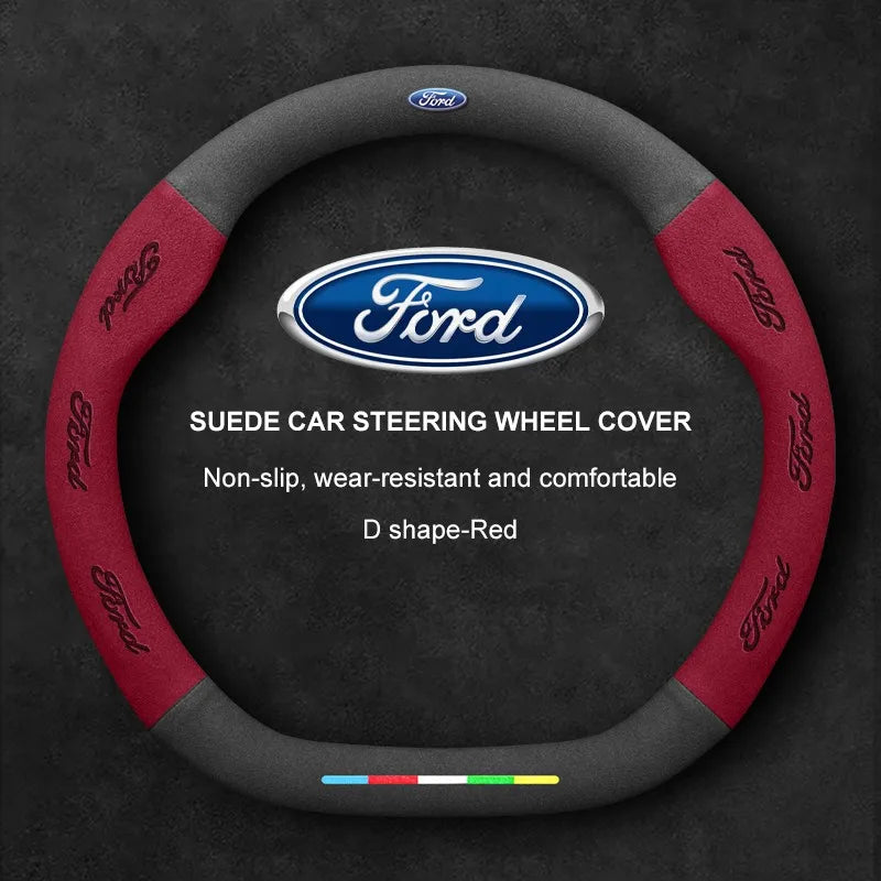 Alcantara Suede 3D Embossed Steering Wheel Cover For Ford