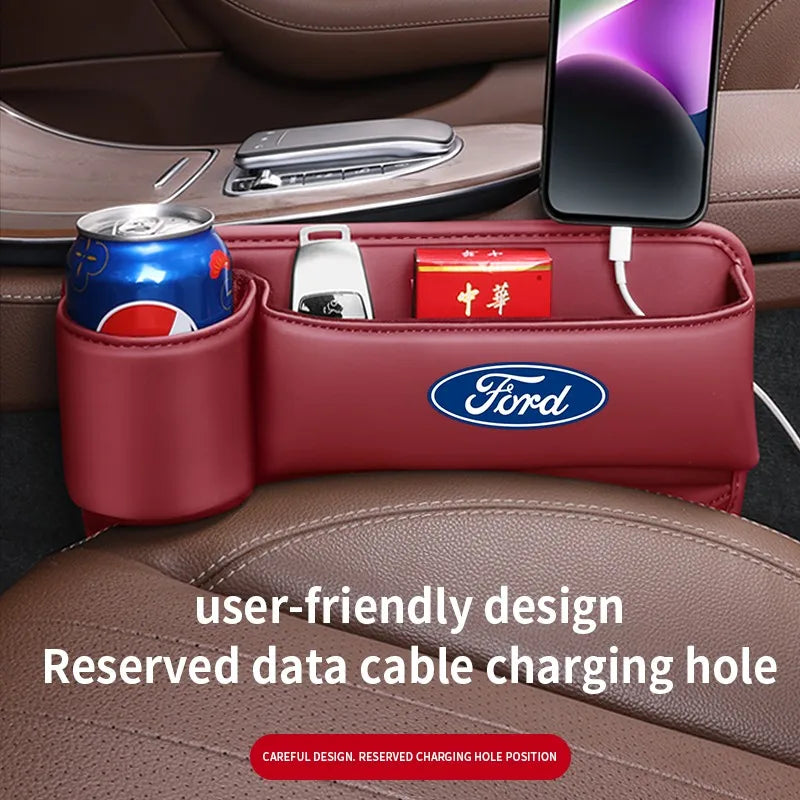 Car seat gap storage box with cup holder suitable for Ford