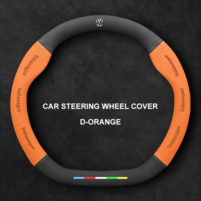 Alcantara Suede 3D Embossed Steering Wheel Cover For Volkswagen