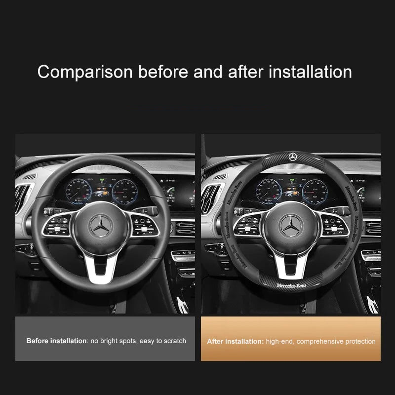 3D Embossed Genuine Leather Steering Wheel Cover for Mercedes-Benz
