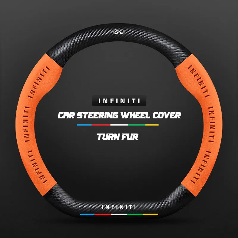 Car steering wheel cover in carbon fiber suede style suitable for Infiniti