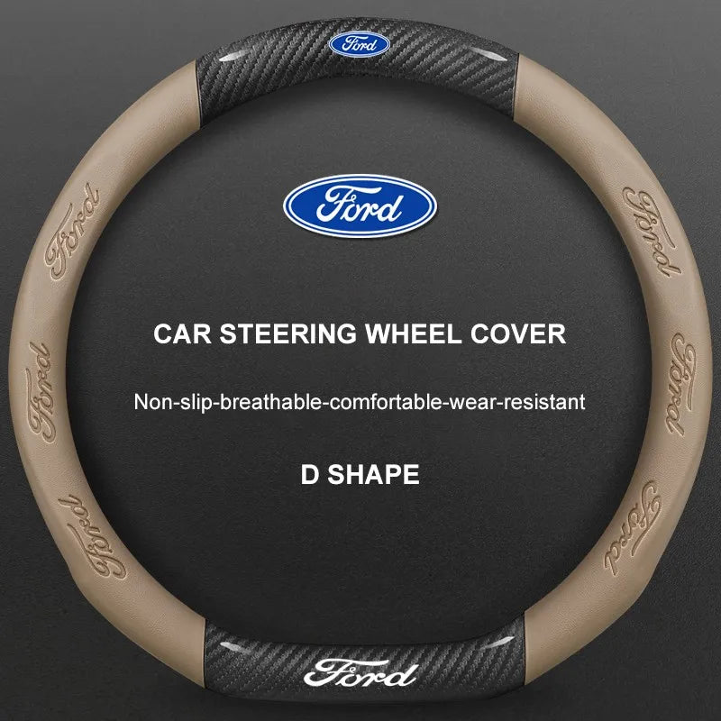 3D Embossed Genuine Leather Steering Wheel Cover For Ford