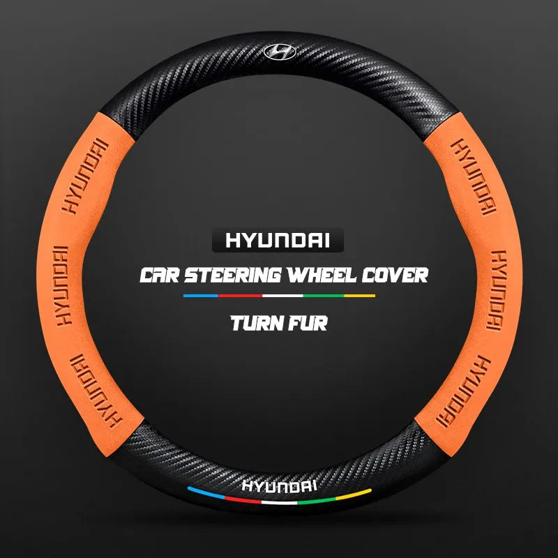 Car steering wheel cover in carbon fiber suede style suitable for Hyundai