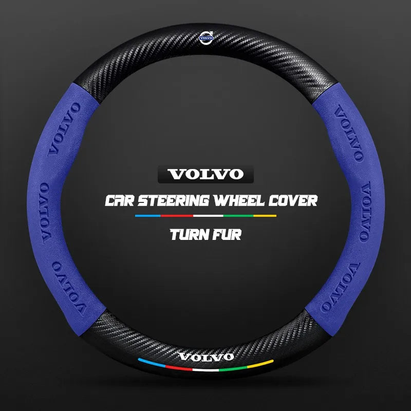Car steering wheel cover in carbon fiber suede style suitable for Volvo