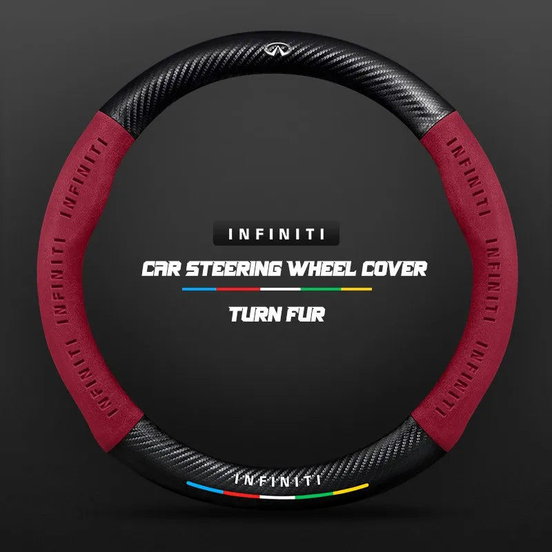 Car steering wheel cover in carbon fiber suede style suitable for Infiniti