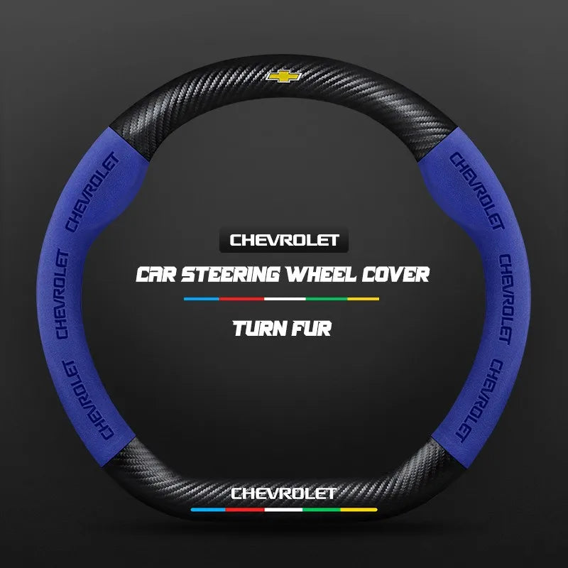 Car steering wheel cover in carbon fiber suede style suitable for Chevrolet