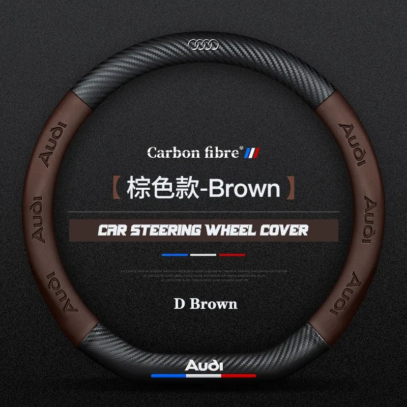 Carbon fiber genuine leather car steering wheel cover for Audi